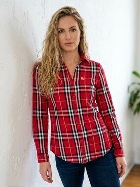 Authentic Burberry Brit Red House Check Button Down Shirt - Size Small